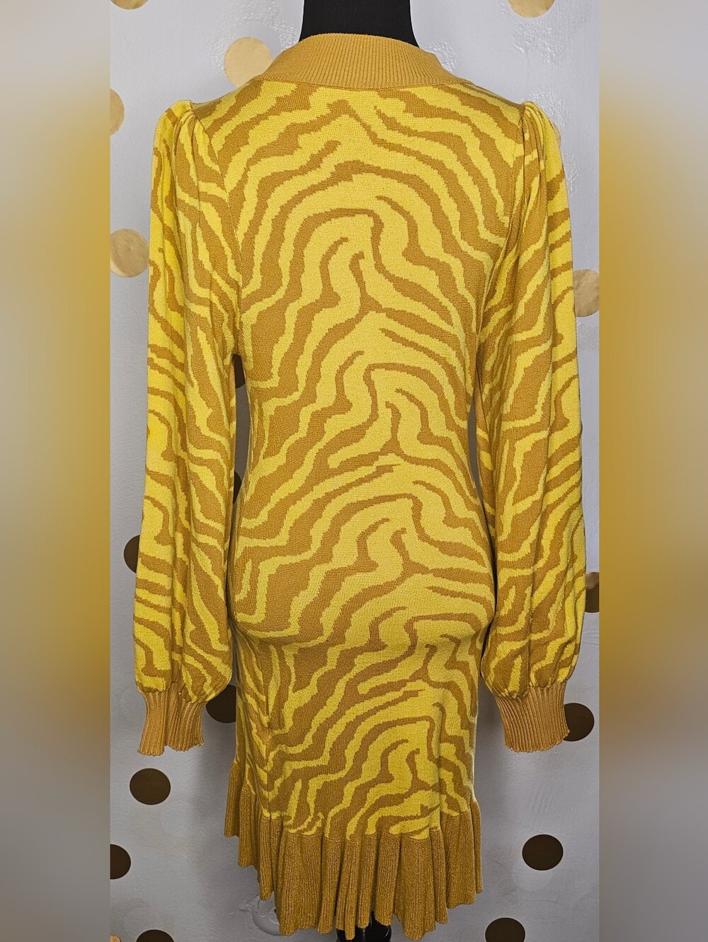 SHEIN Yellow Zebra-Print Pleated Hem Knit Mini Dress - Size Small - Picture 6 of 6